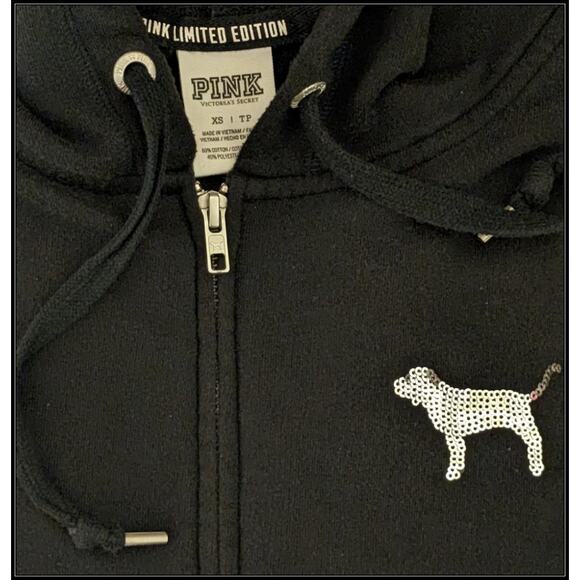 HTF Tropical VS PINK Zip Up Bling Hoodie Silver Sequins Spell PINK 86 + Dog Logo - Picture 11 of 12